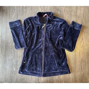 Lilly Pulitzer Jayla‎ Velour Ruffle Neck Full Zip Track Sweatshirt. Medium. Navy